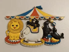 Vintage Syroco Circus Carousel With Seals/Elephant/Lion/Monkey Nursery 1970s
