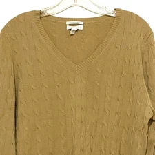 Charter Club Cashmere Cable Knit Sweater Womens XL Tan Preppy Academia Career