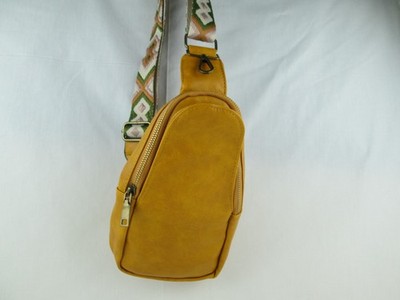 Crossbody Sling Slouch Bag Faux Leather Mustard Adjustable Guitar Strap 9.5x5.5