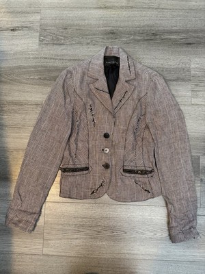 SCERVINO STREET Ermanno Scervino Brown Fitted Jacket (US 8) Vintage Y2K Linen