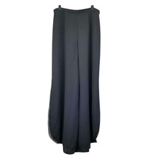 XSCAPE Joanna Chen BLACK CREPE CHIFFON Wide Leg Palazzo Pants CURVED HEM sz 6