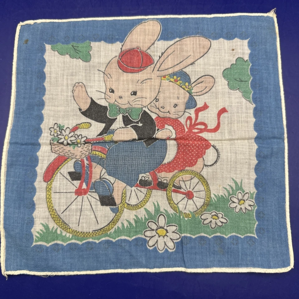 De Colección 5- Lote de Pañuelos Infantiles Algodón Años 40-50-60’s Animales Conejito Perros 8-9” Foto 3 de 4