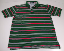 Vintage Y2K Tommy Hilfiger Polo Shirt Green Red White Navy Blue Striped Mens XL