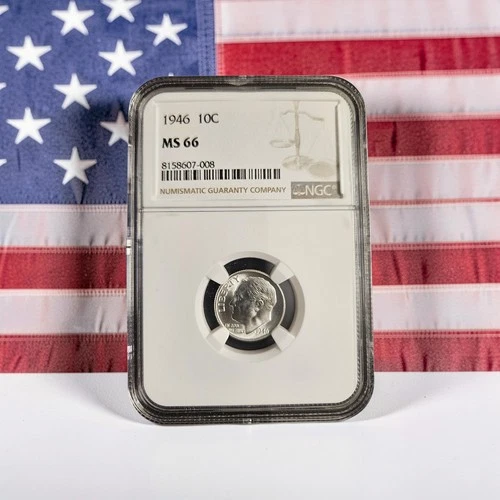 1946 10C Silver Roosevelt Dime NGC Graded MS 66   Lot #527