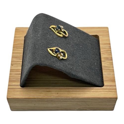 18ct 18K Yellow Gold Blue Sapphire And Diamond Cluster Stud Earrings. Brand New - Picture 2 of 8