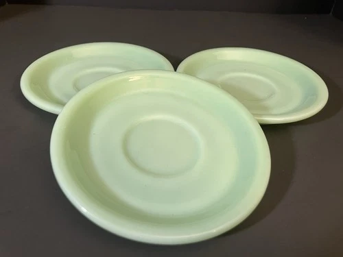 Set of 3  Fire King Jadeite Restaurantware Saucers, 6" Green Jadite