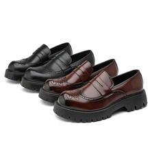Thick Soles Men's Big Head Leather Low Top Outdoor Fashion Loafers Dress Shoes