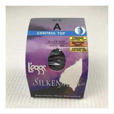 Leggs Control Top Silken Mist Black Sheer Leg Pantyhose Size A Vintage 201 07