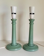 BHS Vintage Wood Turned Table Lamp Bases Set Of 2 Green