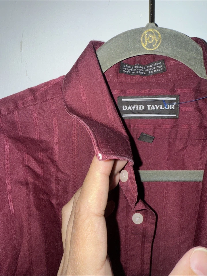 Camisa David Taylor 15 1/2 Aguja Única Sastrería Granate Seda Rayas Botones Foto 4 de 4