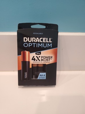 Duracell Optimum AA Battery with 4X POWER BOOST , 4 Pack Resealable Package