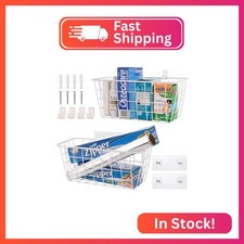 Wire Hanging Wall Basket, 2 White Baskets Set Adhesive Wall Mount Organizer for