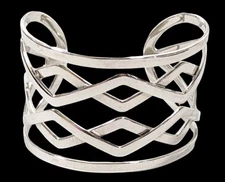 Lia Sophia "Maxx” Silver Tone Zig Zag Design Large Cuff Bracelet