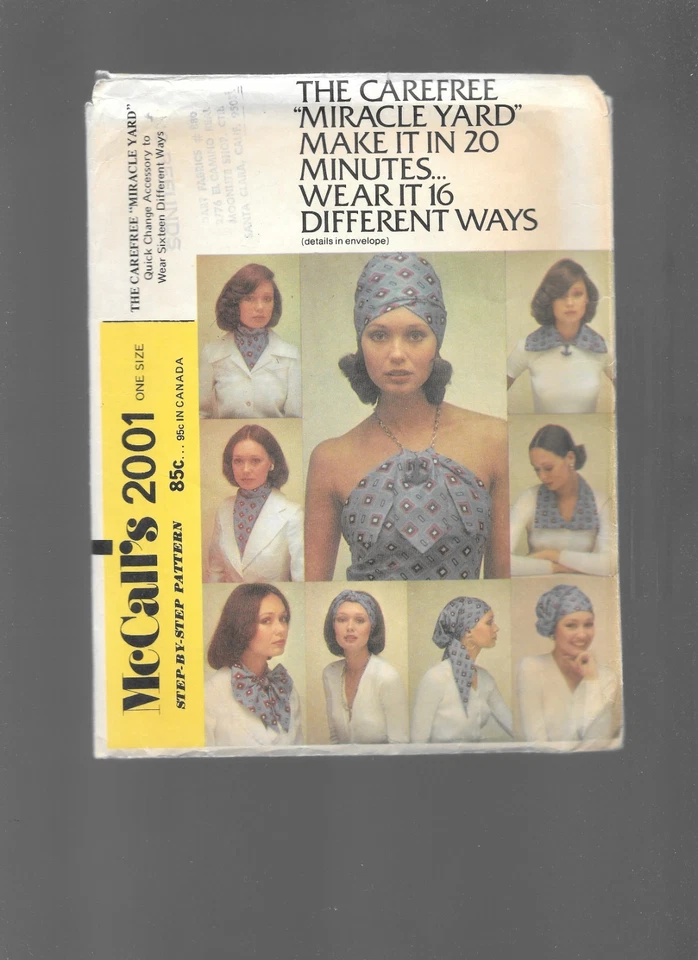 ​Vtg 1970s Turban Halter Scarf Chemo Cancer Headwrap McCall 2001  Pattern UNCUT - Image 2 of 4