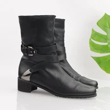 Stuart Weitzman Womens Ranch Dressing Boot Size 8.5 Black Buckle Heel Moto Biker