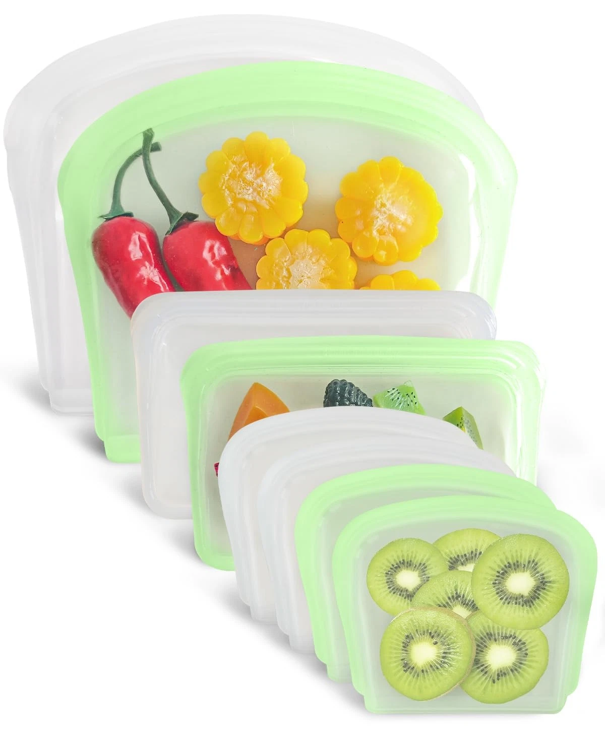 Reusable Silicone Storage Bag, 8Pack Pocket, Snack, and Sandwich Bag, Endurab...