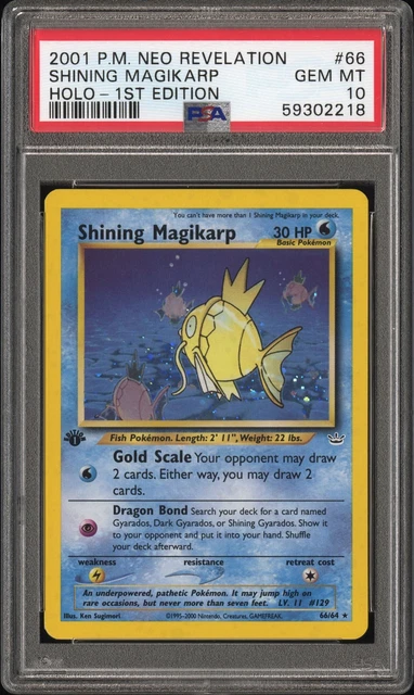 2001 POKEMON 1ST EDITION SHINING MAGIKARP #66 HOLO PSA 10 NEO REVELATION