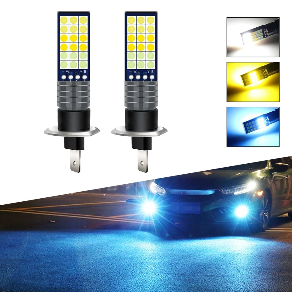Car LED Fog Lamp H1 Fog Lights Tricolor Mode 360 Degree Light Emission - Image 3 of 4