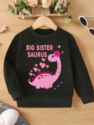 Gemütliches Fleece-gefüttertes Mädchen-Sweatshirt mit Dino-Druck Gr.98 bis 128