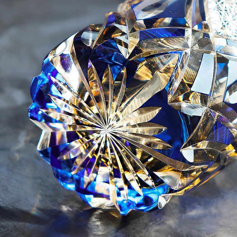 Vasos de whisky de cristal Edo Kiriko cortados a mano a azul claro 9 oz embalaje de regalo Foto 4 de 4