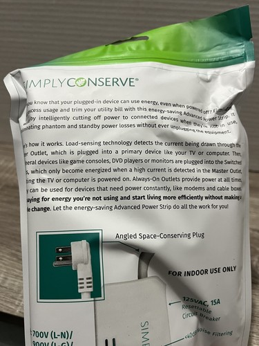 Simply Conserve 7 Outlet Advanced Power Strip Energy Saving 125 VAC 15A - Picture 3 of 7