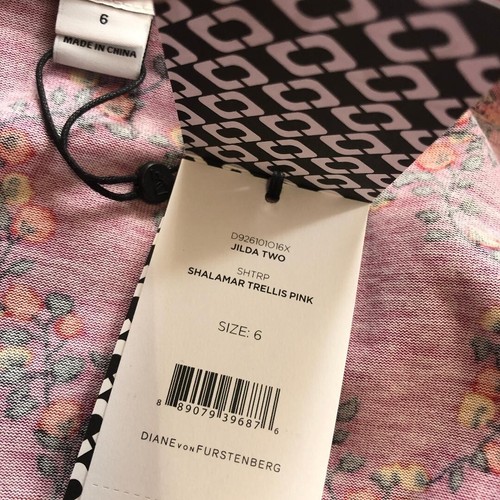 NUEVO Vestido Diane von Furstenberg Mezcla de Seda Talla 6 $428 Nuevo con Etiquetas Rosa Enrejado - Imagen 14 de 15