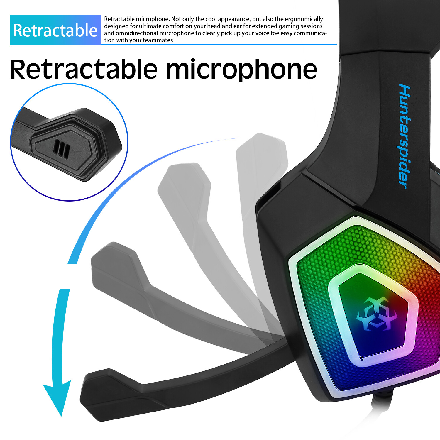 Hunterspider Gaming Headset MIC LED Headphone V1 for PC Laptop PS4 Xbox