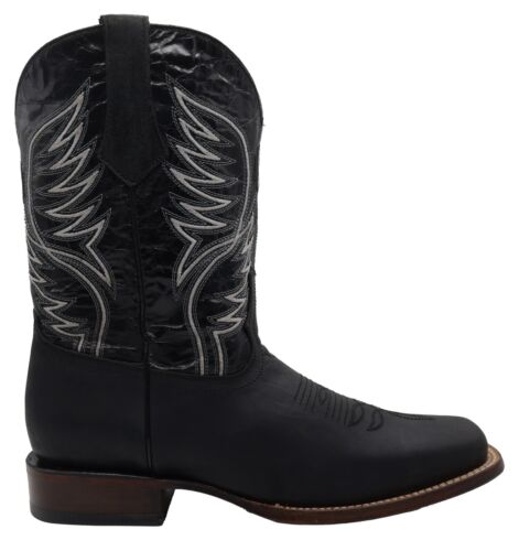 Men Genuine Leather Silverton Western Square Toe Black Boots Quality Handcrafted - Picture 2 of 5
