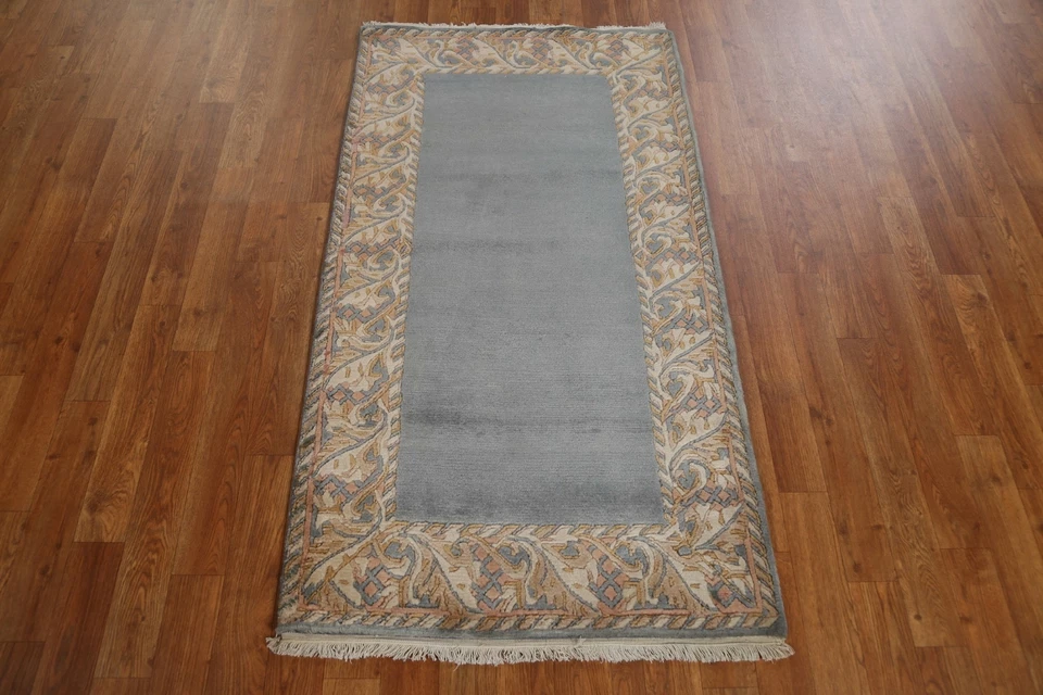Gray Soft Plush Bordered Nepalese Oriental 3'x5' Rug Hand-knotted Wool Carpet - Image 2 of 4