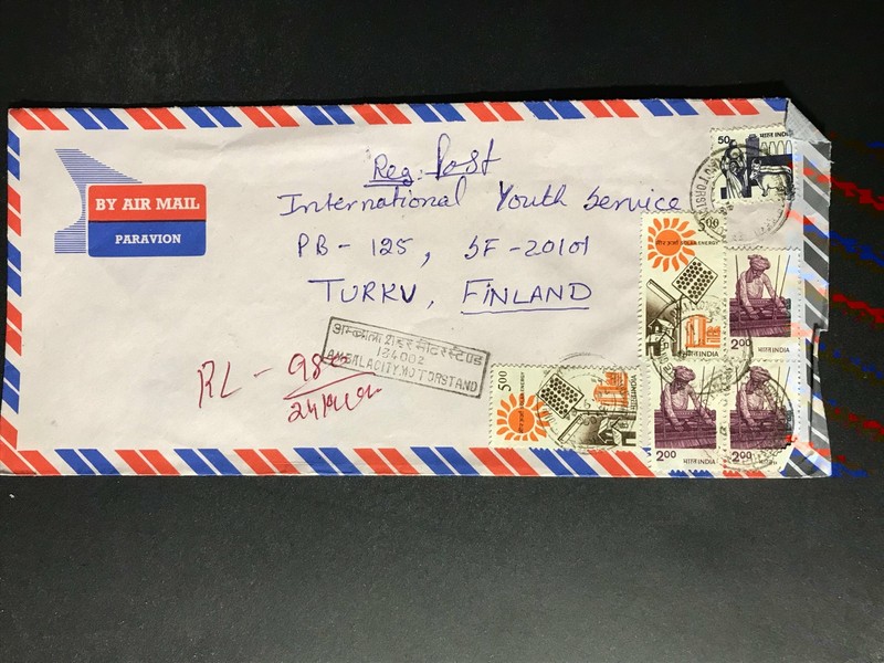 India Registered Cover to Finland City Cancel 1980s-1990s Cover #2380