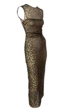 Dolce & Gabbana 1990s Sheer Sleeveless Leopard Print Ruched Bodycon Dress 42/6