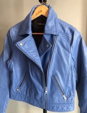 Womens Myleene Klass Blue Real Leather Biker Motorcycle Jacket Size Uk 12