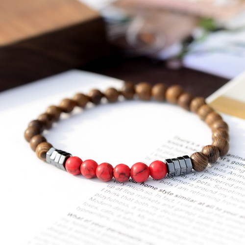 Fashion Handmade Men Bracelet Hematite Natural Stone Wood Unisex Beads Bracelets - Picture 14 of 51