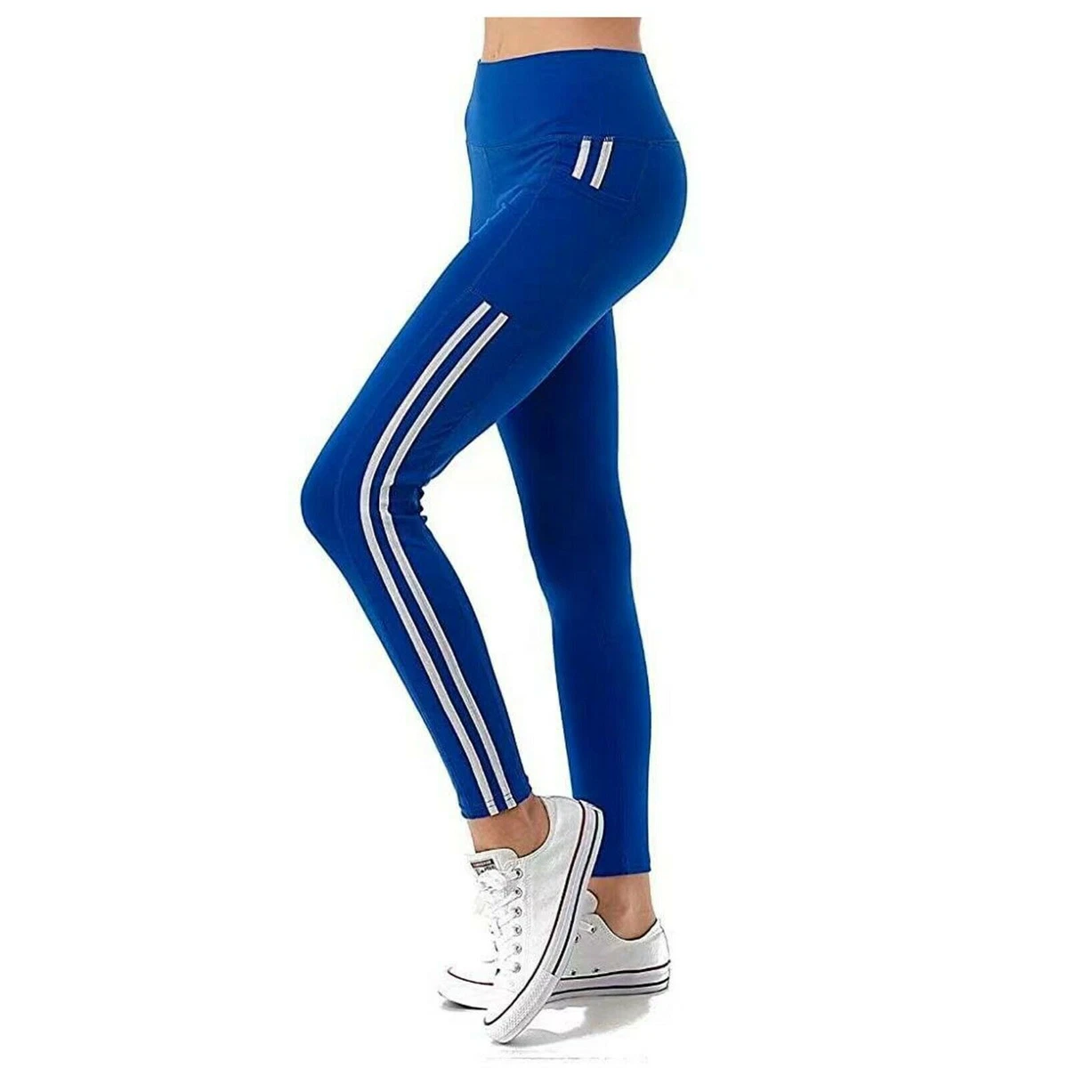 High Waist Leggings w/Pockets*Reg-PlusSize*Striped Yoga Workout Excercise  Pants