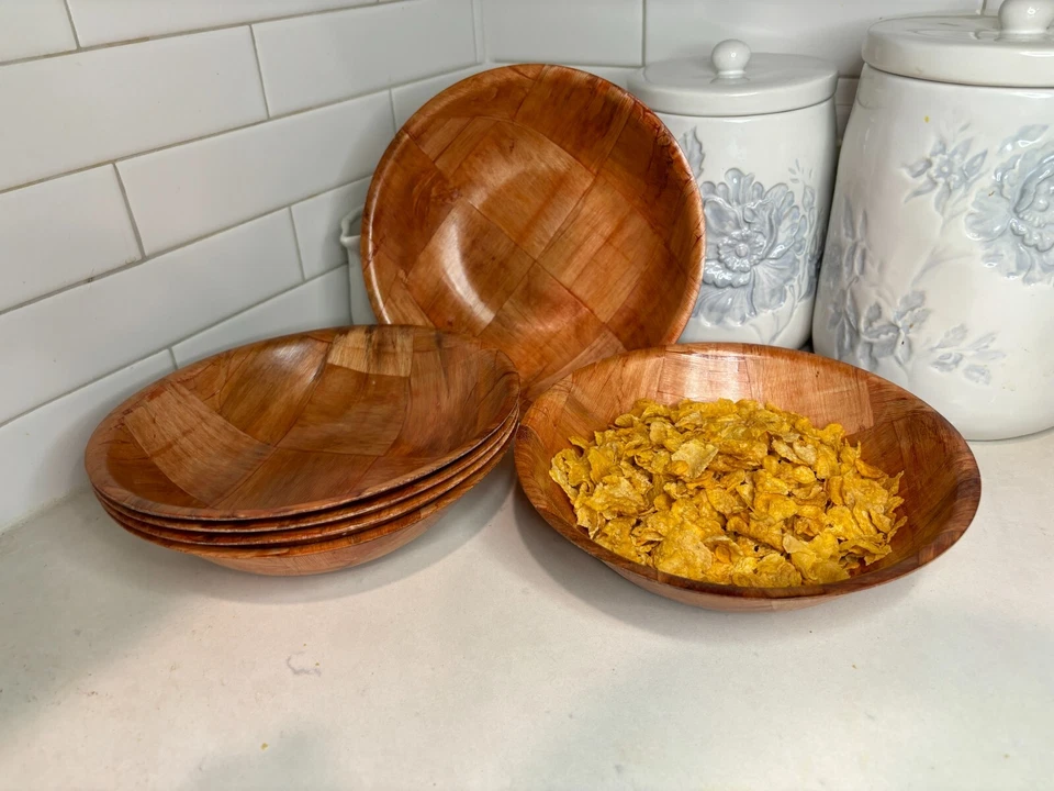 Ensaladera tejida de madera para aperitivos de madera tejida de 8 pulgadas juego de 6 Foto 4 de 4