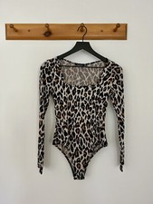 Boohoo Long Sleeve Bodysuit Leopard Print Womens Size 6 Snap Closure