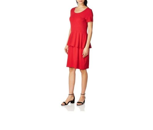Size 1X Women’s Plus Size Red Short Sleeve Ponte Peplum Dress By Star Vixen - Picture 2 of 3