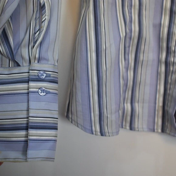 Top para mujer NY & Co azul a rayas con botones talla L Foto 2 de 4