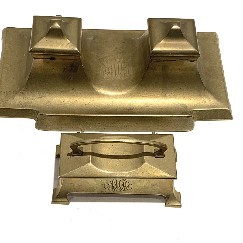 SET OF TWO ANTIQUE ENGLISH BRASS DESK ITEMS