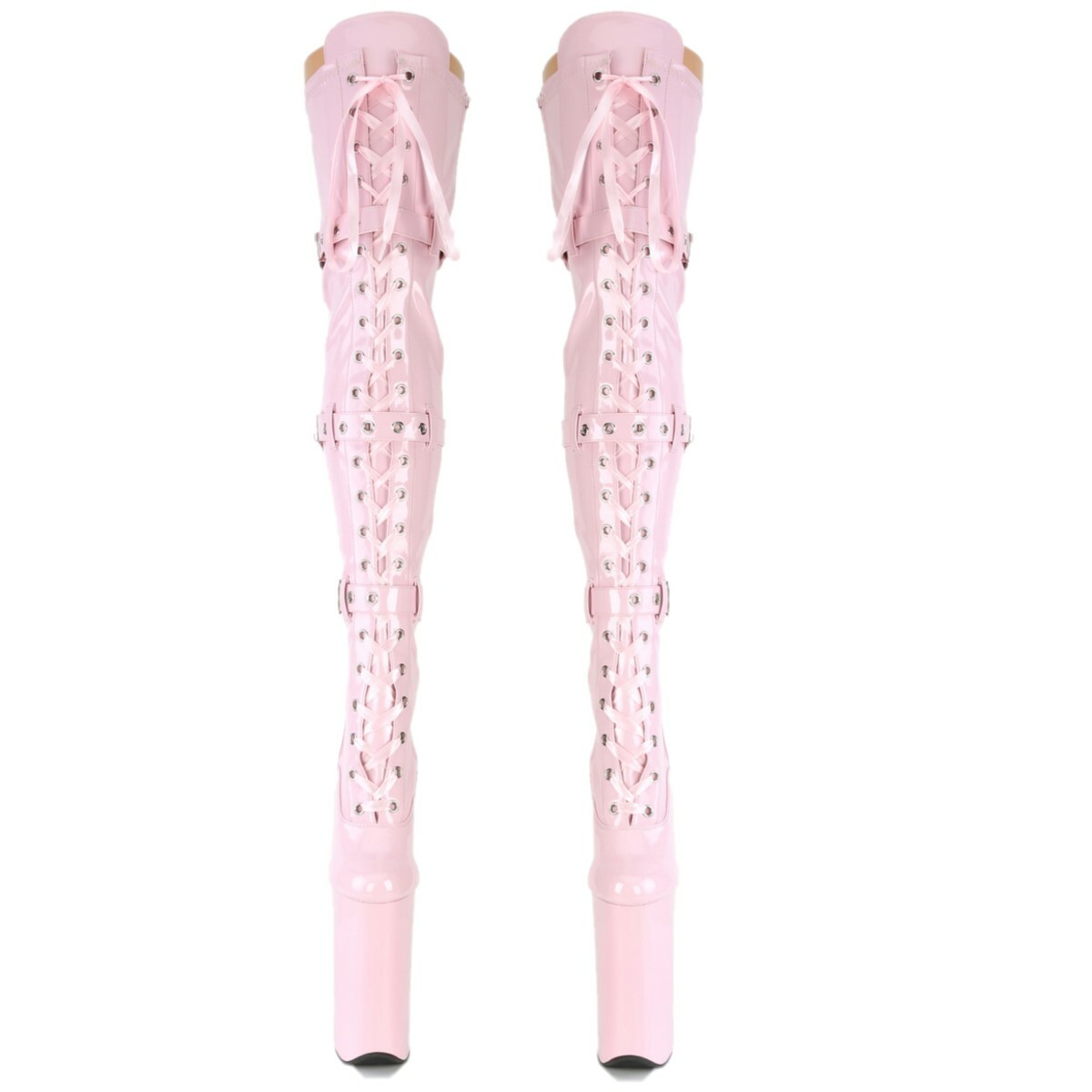 ★boo Beyond 3028 Lace Up Thigh High Baby Pink Patent Boots 10