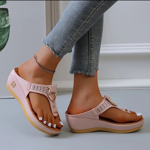 Faux Leather Wedge Slides Detailed Women's Platform Sandals | eBay