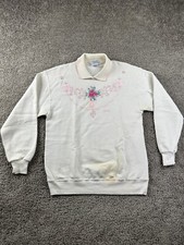 VINTAGE Morning Sun Sweatshirt Womens Large White Grandma Flowers Ladies FLAW