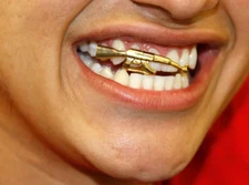 Custom 14K Gold Plated Rifle Gun Grillz Grill Double Tooth Teeth Cap w Mold Kit
