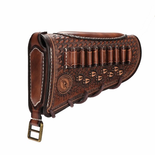 Tourbon Vintage Leather Gun Sling / Rifle Buttstock Cover Recoil Pad Ammo Holder - Picture 20 of 41