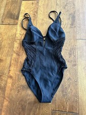 Robin Piccone Womens Black Plunge-Neck One Piece Swimsuit Sz 4