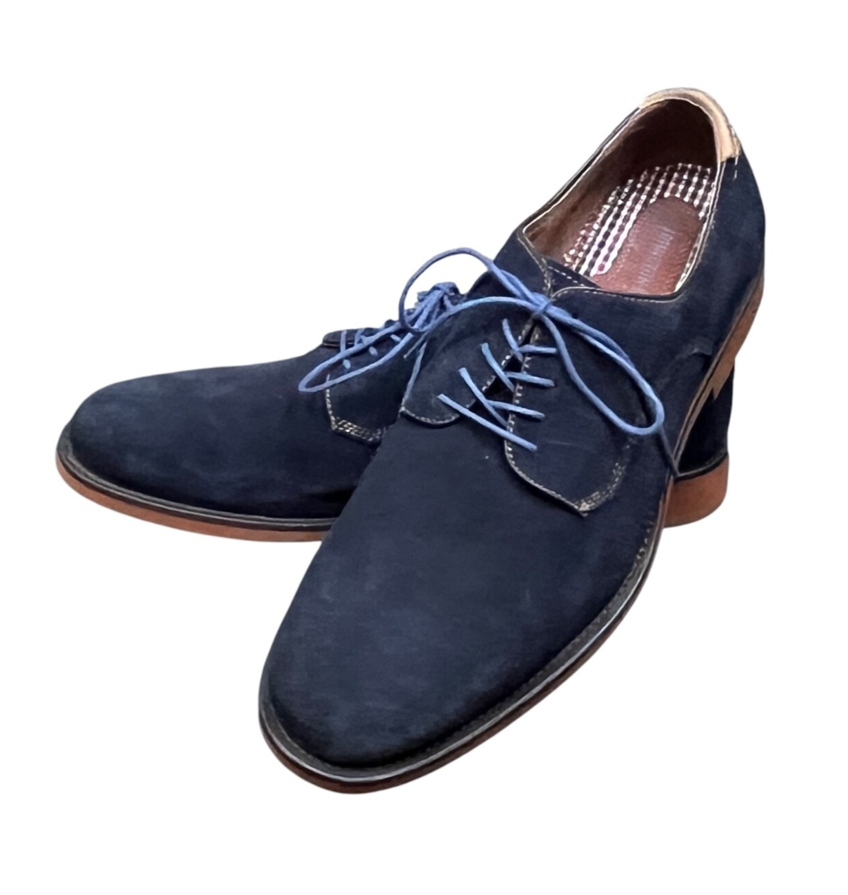 SAOLA JOHNSTON & MURPHY Scarpe Uomo 10.5 D Blu Punta Tinta Unita Derby Pelle di Pecora Flex Comfort