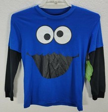 Boys 123 Sesame Street Cookie Monster Blue Black Sweatshirt Pullover Sz 10-12 L