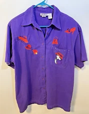 Women's Purple Vintage Get Lucky Shirt Red Hat Society Jeweled Short Sleeve M