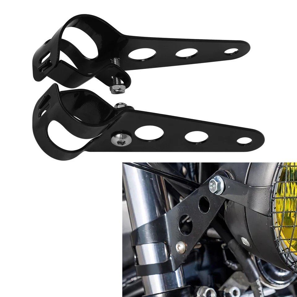 Black Headlight Brackets Fork Ears Motorcycle Bobber Cafe Racer 28mm-34mm TCMT - Image 4 of 4