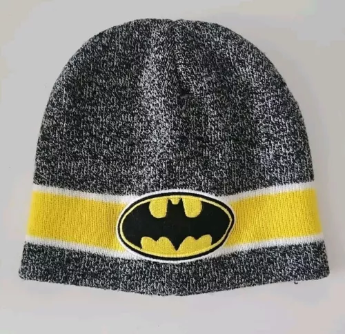 Batman Superhero Boys Beanie Stocking Hat Cap Black Gray Yellow Knit DC Comics